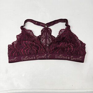 Victoria Secret Burgundy Gold Signature Front Closure Lace Bralette Size M NWOT